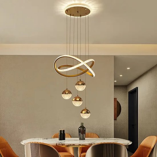 LuxiLamps - Lampe suspendue 4 Ampoules - Lustre Salon - Dimmable - Or - Lampe moderne - 40 cm - Lampe suspendue