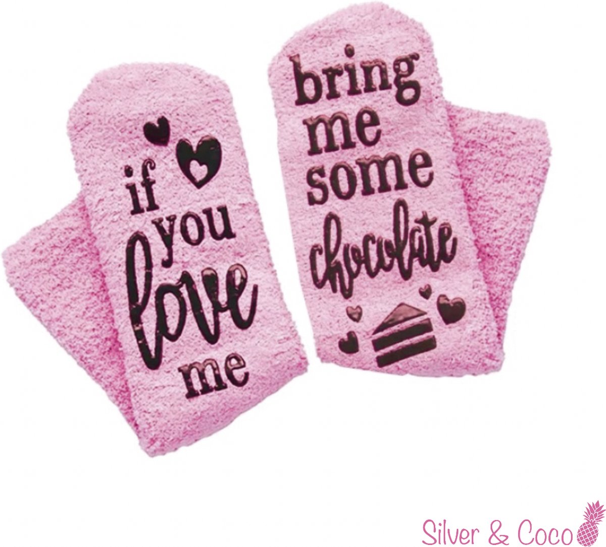 SilverAndCoco - Chocolade Sokken / Gekke Vrolijke Foute Roze Kleding / Leuke Grappige Dikke Warme Dames Socks / Verjaardag Geschenk accessoires Sok Outfit Katoen / Vrouwen Sinterklaas Schoen Kerst cadeau met Tekst