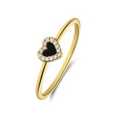 Lucardi Dames Zilveren goldplated ring met een hartvormige black Agate gemstone - Ring - Staal - Goud - 15,5 / 49 mm