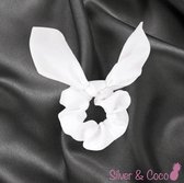 SilverAndCoco® - Scrunchie Wokkel met Strik Elastiek Haarband Festival Witte Scrunchies / Brede Haarstrik Haarelastieken met Lint Dames / Elastische Nude Haarbanden - Wit