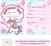 Uitnodiging kinderfeestje - Kinderfeest - Uitnodigingen - Verjaardag - Inclusief enveloppen - Eigen design en print - Wenskaart - Unicorn - 20 stuks - A6