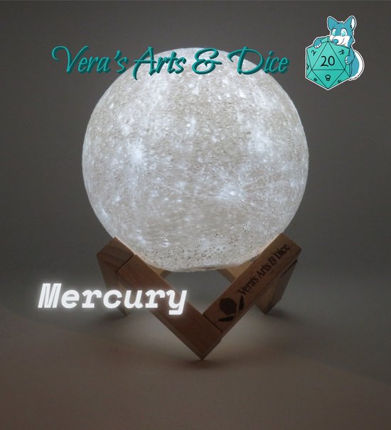 Mercurius Lamp - Vera's Arts & Dice - 16 Verschillende Kleuren - Planeet Lampen - LED Lamp - Oplaadbaar Dimbaar Stroboscoop Effect Mogelijk Aanraak Gevoelig Afstandsbediening - 3D Print Handmade - Lampen Sfeerverlichting - Slaapkamer Woonkamer van Merkloos — afbeelding 3