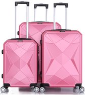 Travelsuitcase - Kofferset Diamond 3 delig - Reiskoffers met cijferslot - ABS - Roze