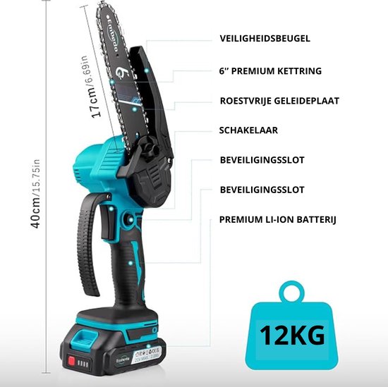 EMBEDO® Mini Kettingzaag - Kettingzaag Accu - Mini Kettingzaag Met Accu - Elektrische Kettingzaag - Kettingzaag - Kettingzaag Electrisch - Complete Set van EMBEDO® — afbeelding 5