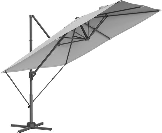 SONGMICS Parasol, zweefparasol, 300 cm, UPF 50 , parasol, 360° draaibaar, hellingshoek traploos verstelbaar, met zwengel, kruisvoet, camelbruin GPU074K10