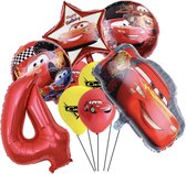 Auto Verjaardag Versiering - Leeftijd: 4 Jaar - Cars Ballonnen - Kinderverjaardag / Kinderfeestje - Rode Ballonnen - Feestversiering Auto's Thema - Auto Ballonnen - red Balloons Cars - Jongens Verjaardag Versiering - Vier Jaar