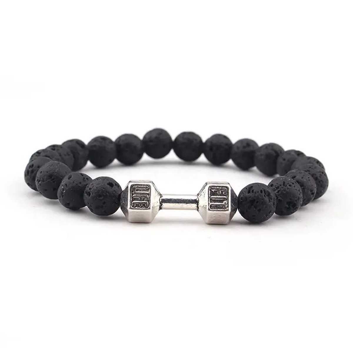 Lavastenen armband dumbell zilverkleur