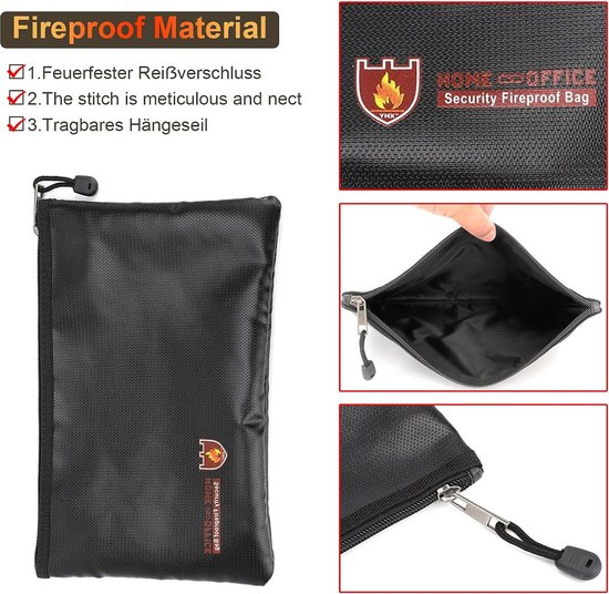 Feuerfeste Dokumentenbox, Feuerfeste Dokumententasche mit Schloss, 13 Fächer, Mehrere Taschen, Wasserdicht, A4 Aktenordner,Tragbare Hartschale Dokumentenbox,Aufbewahrungsbox für Dokumente Zertifikate