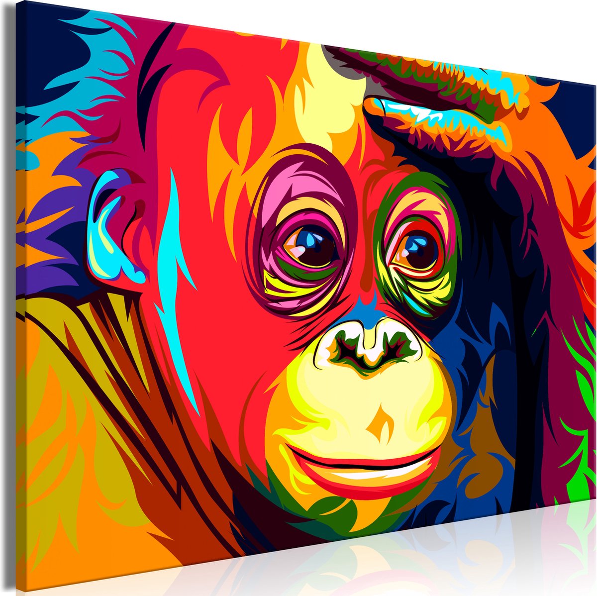 karo-art Schilderij - Kleurrijke Orang-Oetan, print op echt Italiaans canvas, multikleuren, wanddecoratie, 2 maten
