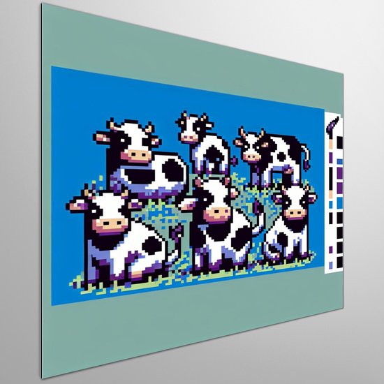 Pixel art koeien schilderij | Mosaic Moots: De Melkweg van Pixel Koeien Kunstwerk | Kunst - 100x100 centimeter op Dibond | Foto op Dibond