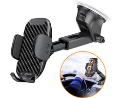 Iverve Telefoonhouder Auto - GSM Houder - Auto Accessories - Verstelbaar - Universeel - Carbon - Zuignap - Telefoonhouders Auto - Zwart