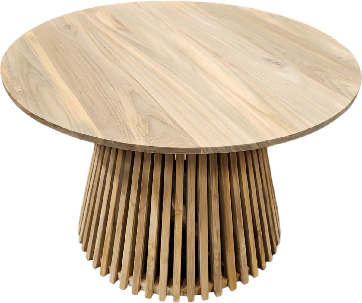 Teakhouten Salontafel Rond Ø70cm | Handgesneden Ribbenvoet | Naturel Handgemaakt Indonesië