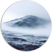 Berg muurdecoratie rond - Landschap wandbord - Schilderij rond Mist - Vintage schilderij - Wandpaneel - Wanddecoratie woonkamer muurcirkel aluminium 80x80 cm