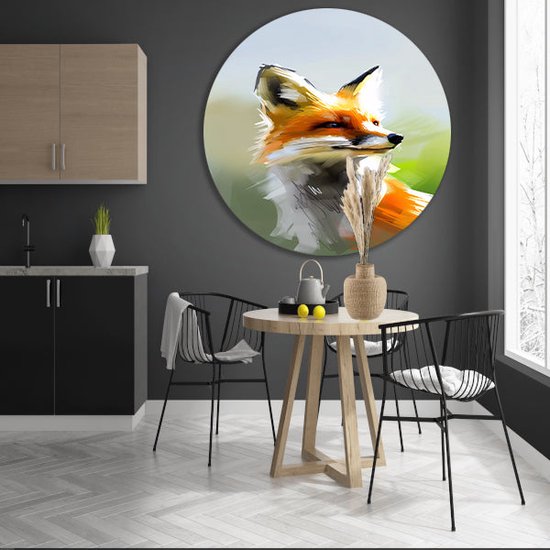 Décoration murale renard rond - Tableau Animaux rond - Cercles muraux Fond - Décoration murale murale moderne - Panneau mural - Peintures muraux cercle aluminium 60x60 cm