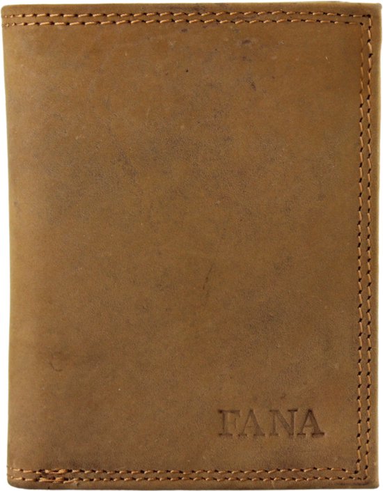 Fana Bags Cuir - Cuir Hunter - RFID Anti-Skim - Portefeuille Cuir Debout - Cognac/ Taupe