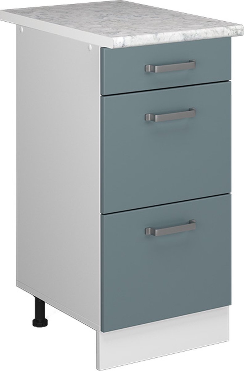 Vicco R-Line Keukenonderkast – 40 cm met laden, met marmeren werkblad Blauw-grijs