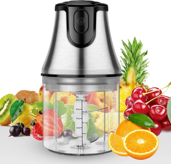 Foto: Elektrische foodprocessor krachtige keukenhakker en verwerker perfect voor het snijden van groenten noten en kruiden gemakkelijke bediening en compact ontwerp