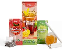 INSPIRE FOOD Bubble Tea-Set - Mango-Boba 100g, Aardbeiensiroop 30ml, Groene Appelsiroop 30ml, 4x Rietjes + 2x Jasmijnthee | 100% vegan, glutenvrij, zonder kunstmatige kleurstoffen Image