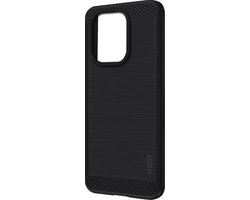 Mofi, Hoes Geschikt voor Xiaomi Redmi Note 13 4G Geborsteld metaal en koolstofeffect, Zwart