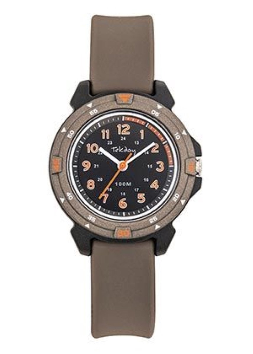 Tekday-Horloge-Kinder-32MM-Khaki-Zwart-Oranje-draaibare bezel-Silicone-Licht draagcomfort-soepel om de pols