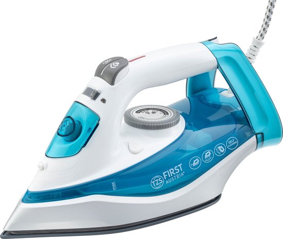 TZS First Austria Stoomstrijkijzer - 2720W - Keramische Zoolplaat - Blauw