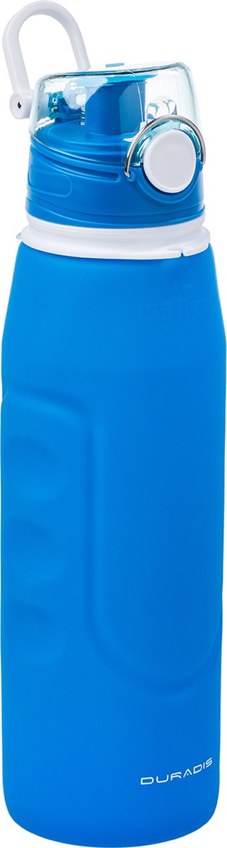 Duradis - Opvouwbare waterfles - Drinkfles - Waterzak - Duurzaam - Siliconen - 1000 ml - Blauw