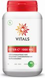 Witte pot met rode dop, Vitals Ester-C 1000 mg. Met 100% vegan logo. 90 tabletten.