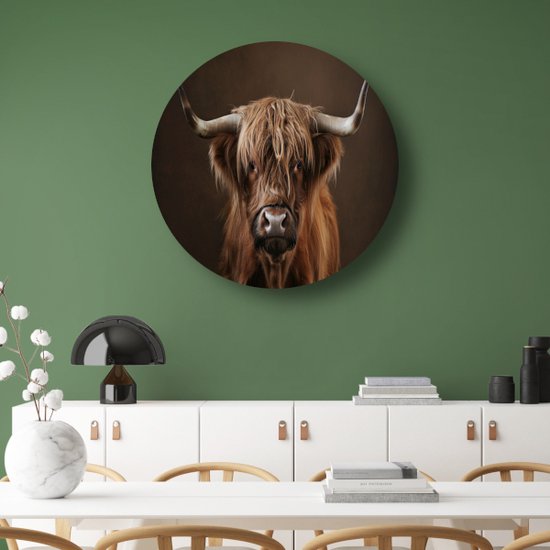 Panneau mural vache - Décoration murale animale ronde - Cercles muraux Cornes - Décoration murale classique - Cercles muraux - Décoration de bureau cercle mural aluminium 60x60 cm