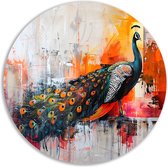 Pauw wandcirkel - Dieren schilderij rond - Rond schilderij Abstractie - Schilderijen industrieel - Schilderij rond - Woonkamer accessoires muurcirkel forex 50x50 cm