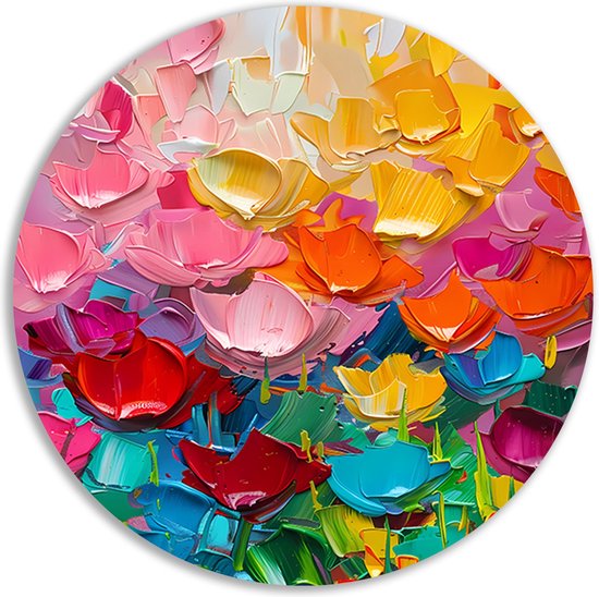 Bloemen wandcirkels - Natuur wandbord - Rond schilderij Kleuren - Landelijke schilderijen - Aluminium schilderij - Schilderijen & posters muurcirkel aluminium 70x70 cm
