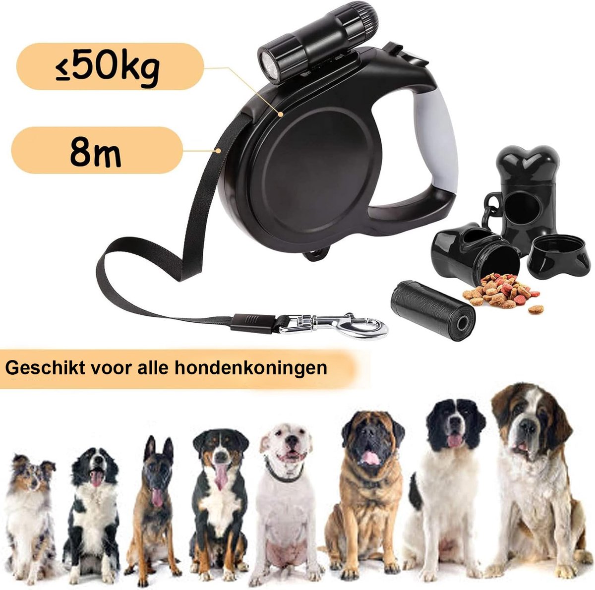 Uittrekbare Hondenriem - 8 Meter Lengte - Rem- en Vergrendelsysteem - Ergonomische Handgreep - Geschikt voor Middelgrote Honden