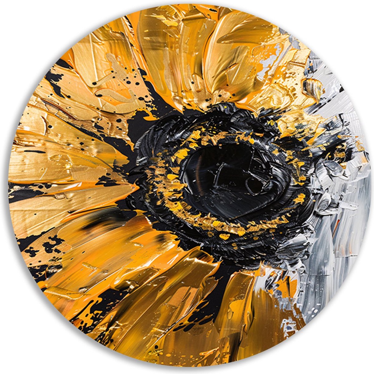 Zonnebloem rond schilderij - Natuur wandcirkels - Schilderij Abstract expressionisme - Sch