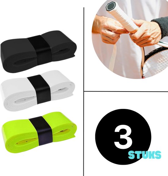 Multi Colour Overgrip Set - 3 stuks - Padel/Tennis/Badminton/squash - Wit / Zwart / Neon Geel - Griptape - Antislip - Racketaccesoires Multi Colour Overgrip Set - 3 stuks - Padel/Tennis/Badminton/squash - Wit / Zwart / Neon Geel - Griptape - Antislip - Racketaccesoires