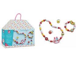 Janod Les Premiers Ateliers Bijoux - Flower Garden - 4 Houten Sieraden Om Te Maken - De Eerste Workshop Sieraden Maken Voor Kinderen Vanaf 4 jaar - Het Doosje Verandert In Een Tasje Om Je Sieraden In Op Te Bergen! - Geschikt Vanaf 4 Jaar
