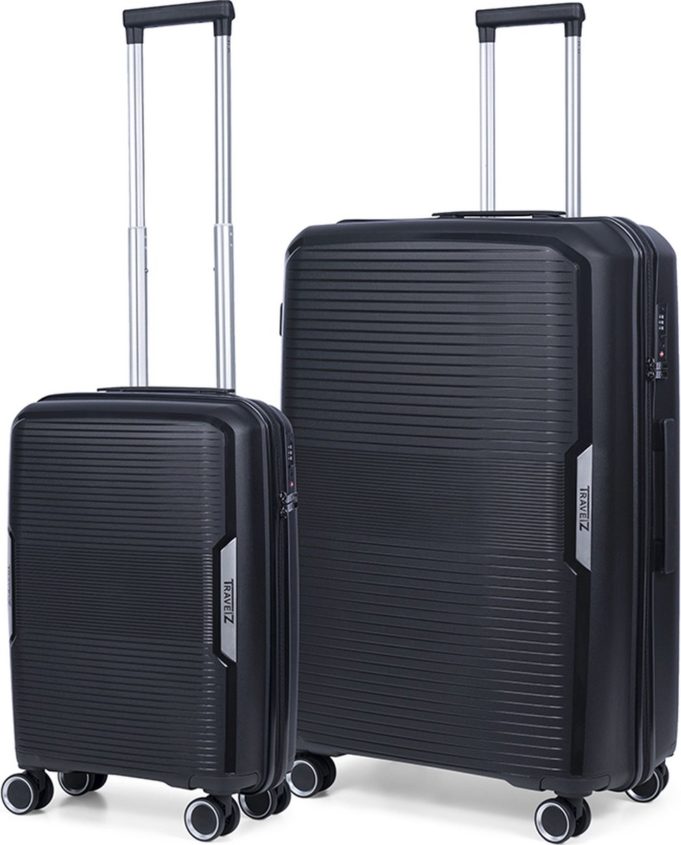 TravelZ Swinger Kofferset 2-delig- Handbagage 55cm + 78cm grote koffer - TSA-slot - Zwart
