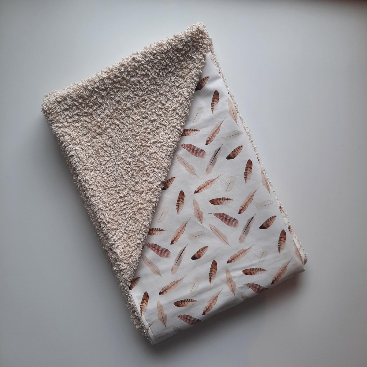 Wikkeldoek - Wikkeldeken - Omslagdoek - Badstof beige - Katoen veren - 70 x 70 cm
