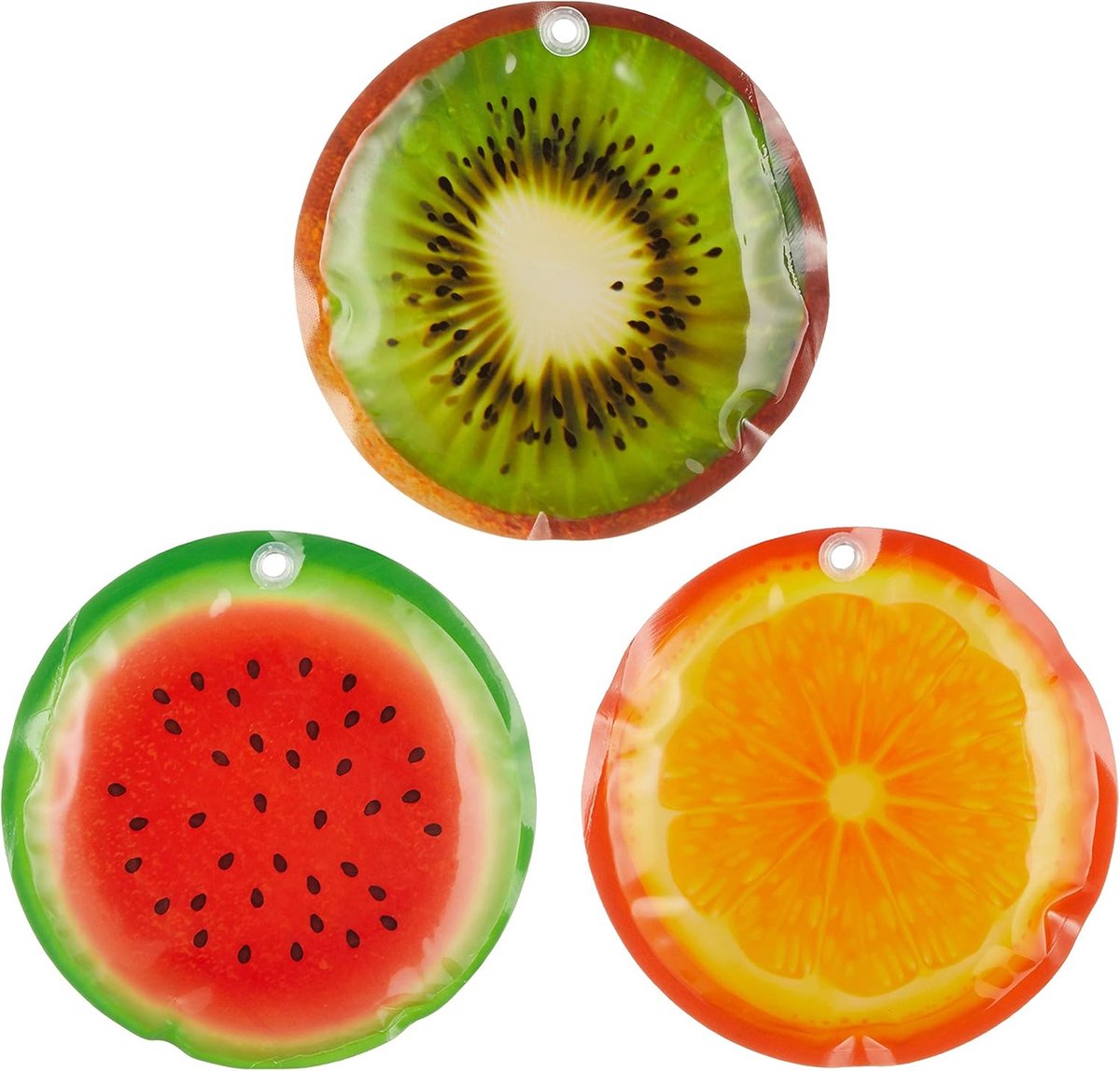 Goedkoopste NTB -Icepack - Koelkussen - Coolpack - Afmeting Ø 16 cm x 1.5 cm. Voordeelset 3 stuks!! Meloen - Kiwi- Sinaasappel.