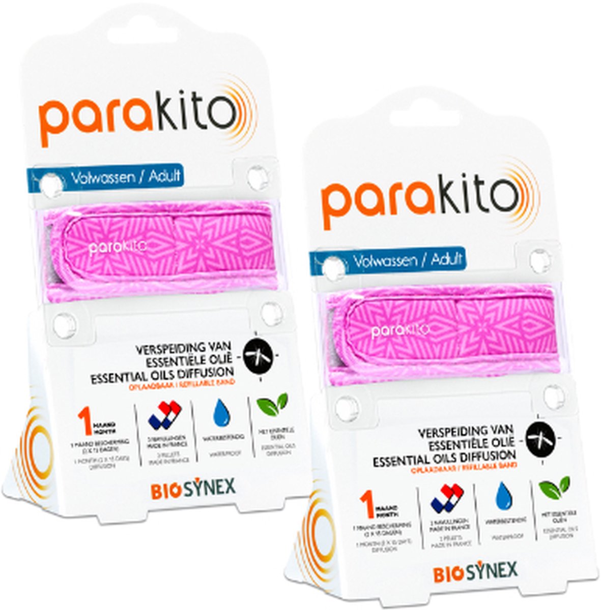 Goedkoopste Parakito navulbare Anti-Muggen Armband - Plant-Based Bescherming - Navulbaar - Insectenbescherming - Violet x2