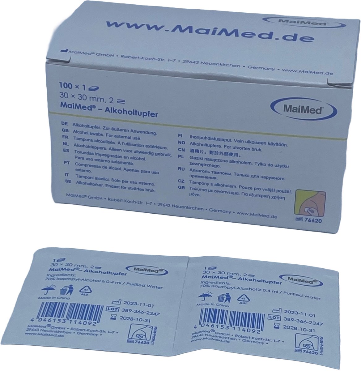 Goedkoopste Maimed desinfecterende alcoholdoekjes 30x30mm - 3 x 100 stuks