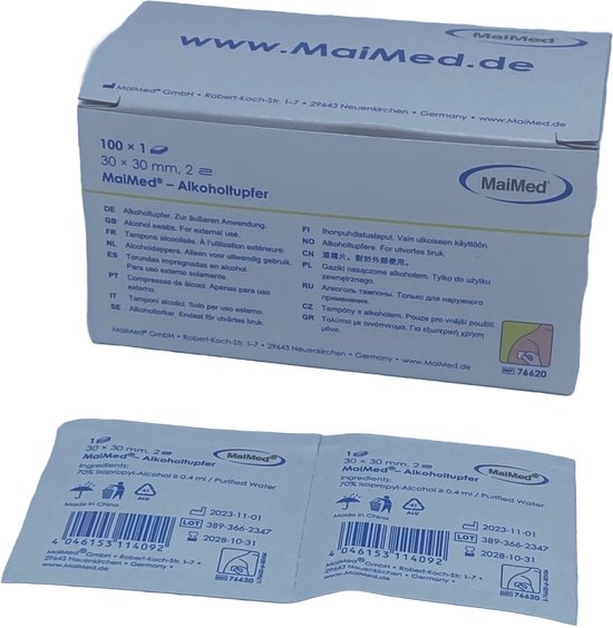 Foto: Maimed desinfecterende alcoholdoekjes 30x30mm 3 x 100 stuks