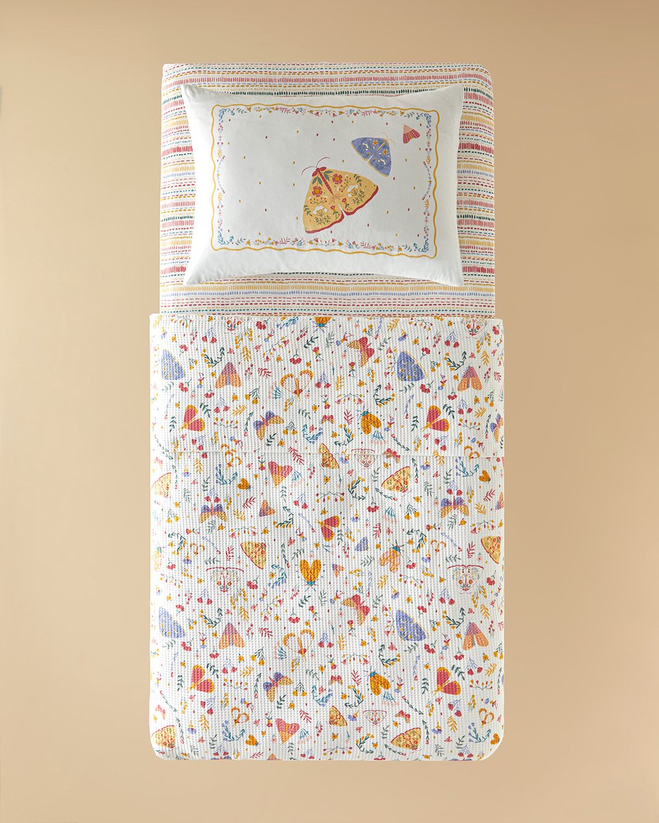 English Home - Zomerdekenset - Spring Shine -Kinder zomerdekenset - Incl 1x Kussensloop- Incl. Hoeslaken - 100x200 - 100% Katoen - 150x220 cm - Kleurrijk