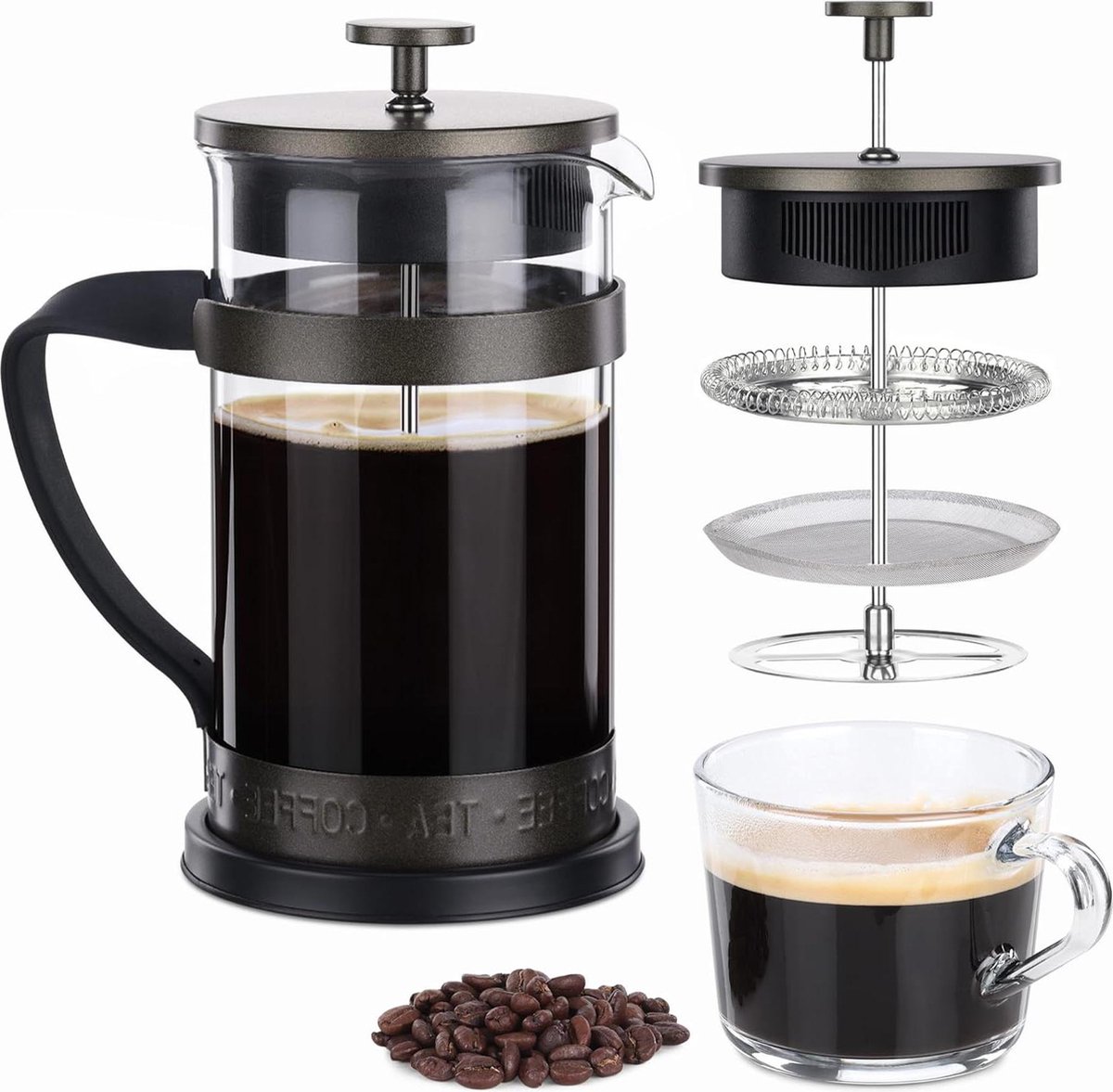 French press koffiezetapparaat 1 L - Borosilicaatglas en roestvrij staal - Voor koffie en thee - Bruin