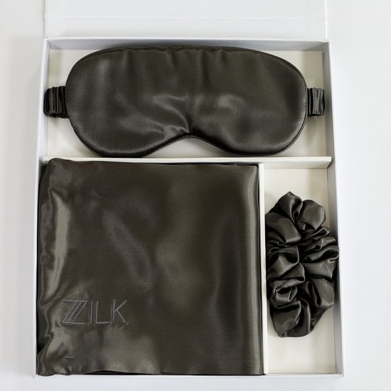 Foto: 100 zijden slaapkit 25 momme 6a l zijden kussensloop slaapmasker en scrunchie van moerbeizijde l hypoallergeen anti rimpel en anti pluis l rits sluiting l pillowcase queen l houtskool grijs 51 x 76cm 