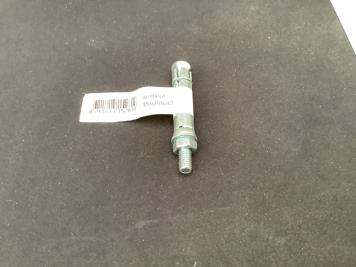 Keilbout met moer. 1 stuks. m6 x 60mm. Lang. Verzinkt. I-Fix