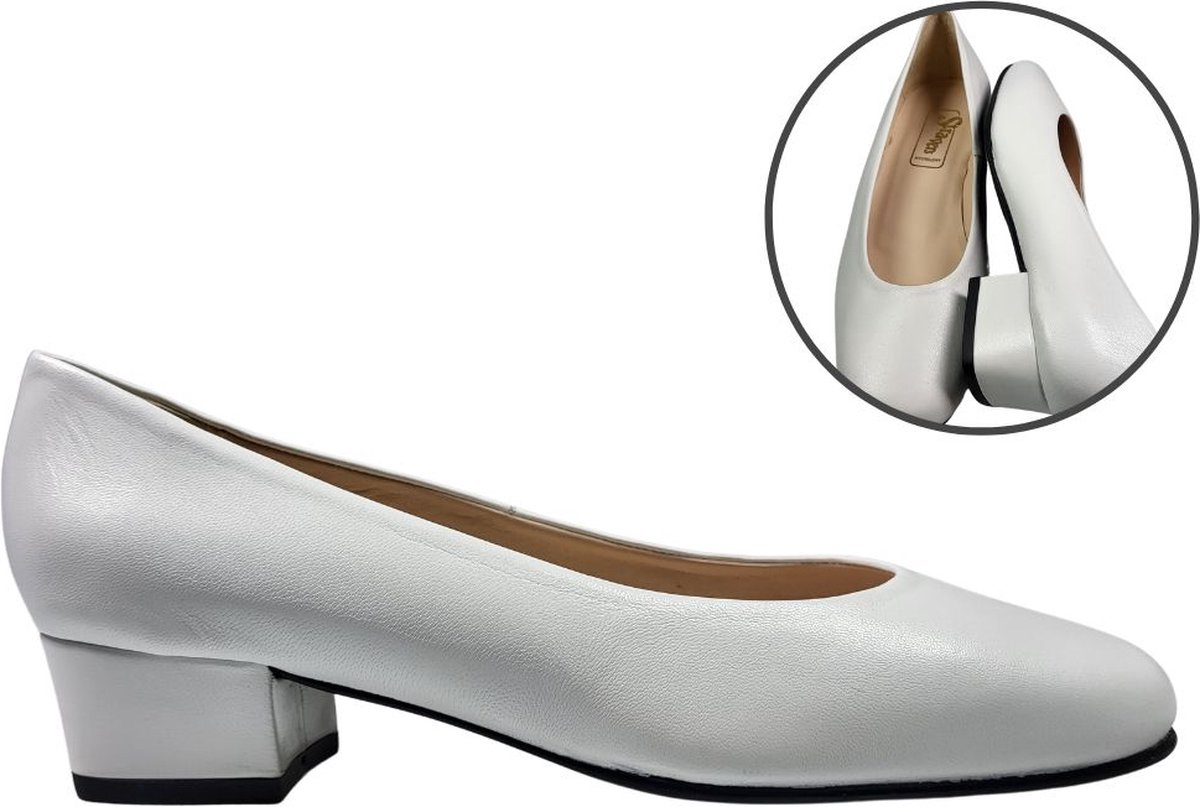 Witte Pumps met Lage Hak - Maat 44 Dames Grote Maten Trouwschoenen
