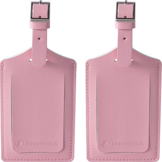 Foto: Everneeds bagagelabel bagagelabels voor koffers kofferlabels pu leer roze 2 stuks