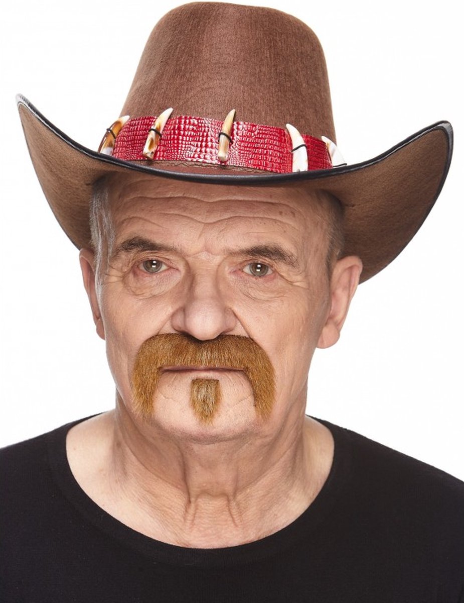 Partychimp Plaksnor en Baard Opa Nep Snor en Baard Zelfklevend voor Carnaval Verkleedaccessoire - Bruin - Imitatiebont