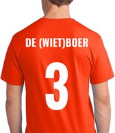 Oranje voetbal EK/WK-shirt met rugtekst De (wiet) Boer + NL Leeuw op borst (wit) | Maat L | Oranje EK/WK-shirt Heren - Oranje EK/WK-shirt Dames - Grappig Oranje shirt