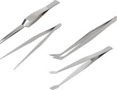 FX Tools Pincetten set 4-delig - zilver - RVS metaal - verschillende toepassingen