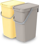 Keden GFT/rest afvalbakken set - 2x - 25L - beige/geel - 26 x 29 x 48 cm - afval scheiden